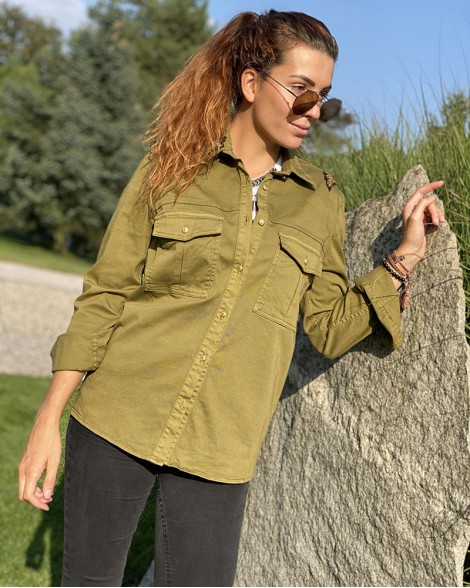 Košile dámská Pinko khaki s nášivkami